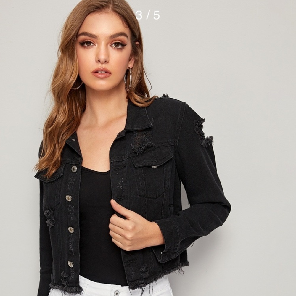 SHEIN black ripped jean jacket